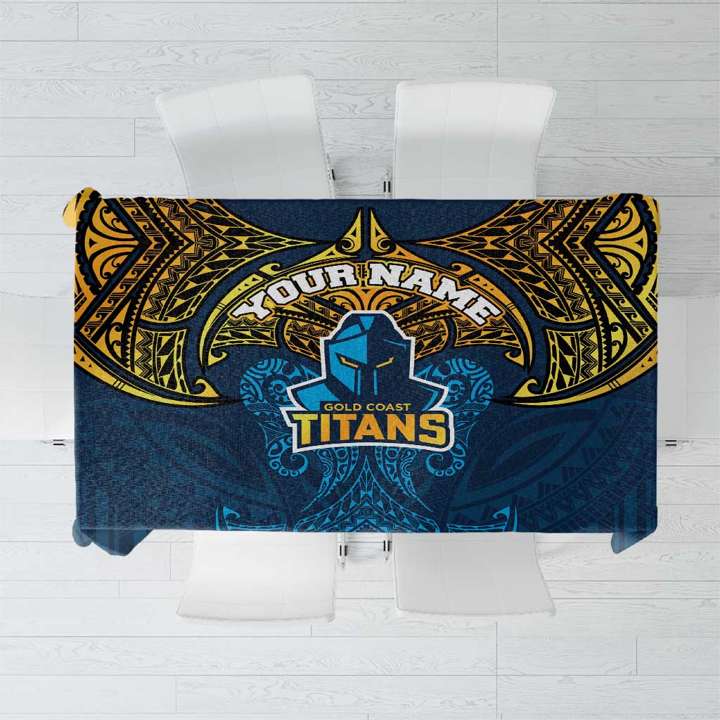 Personalized Gold Coast Titans Tablecloth Polynesian Tribal Pattern Style