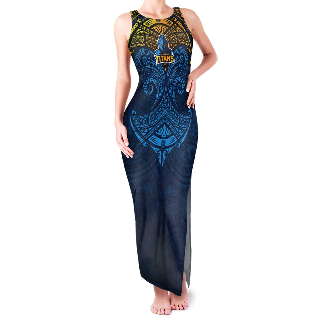 Personalized Gold Coast Titans Tank Maxi Dress Polynesian Tribal Pattern Style