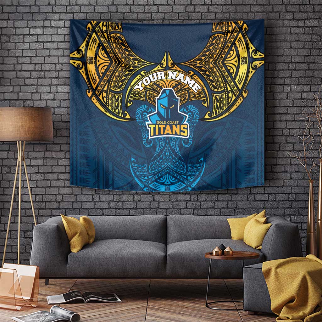 Personalized Gold Coast Titans Tapestry Polynesian Tribal Pattern Style