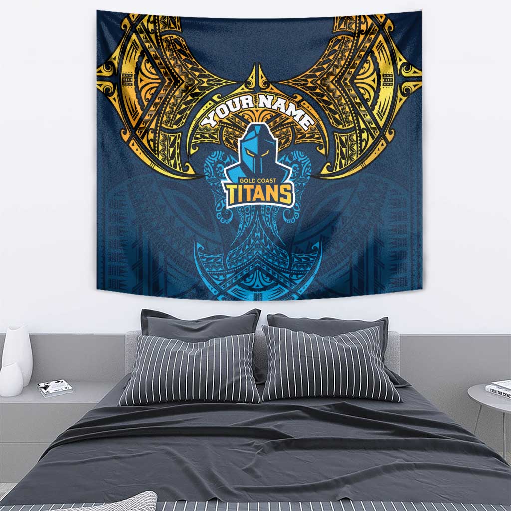 Personalized Gold Coast Titans Tapestry Polynesian Tribal Pattern Style