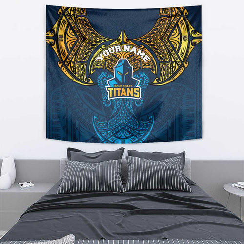 Personalized Gold Coast Titans Tapestry Polynesian Tribal Pattern Style
