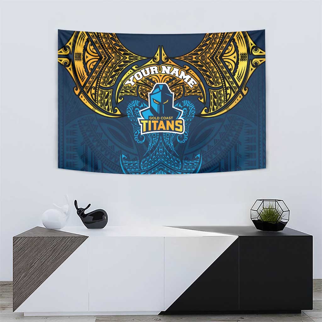 Personalized Gold Coast Titans Tapestry Polynesian Tribal Pattern Style