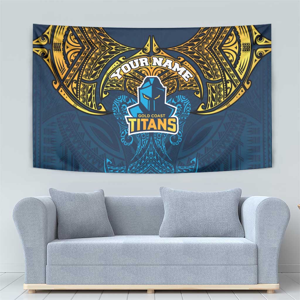 Personalized Gold Coast Titans Tapestry Polynesian Tribal Pattern Style