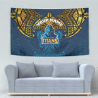 Personalized Gold Coast Titans Tapestry Polynesian Tribal Pattern Style