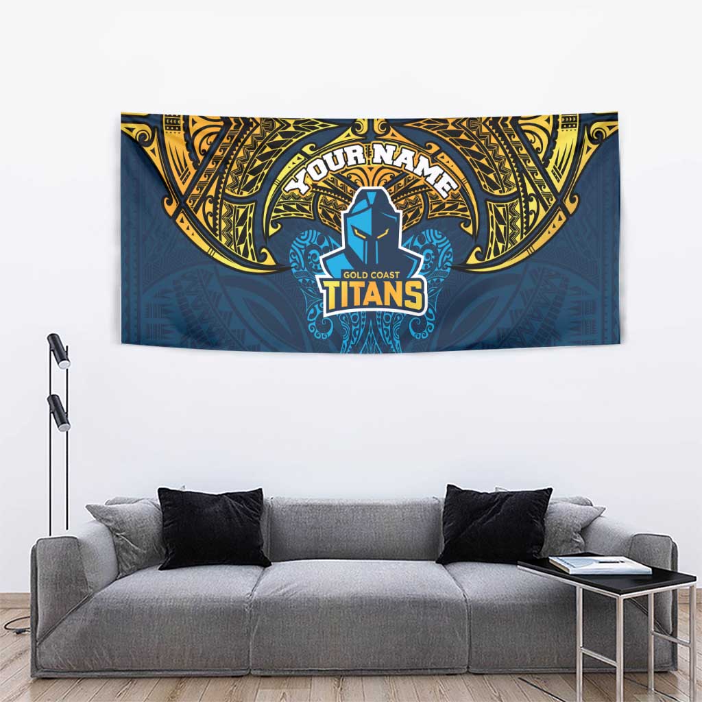 Personalized Gold Coast Titans Tapestry Polynesian Tribal Pattern Style