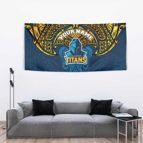 Personalized Gold Coast Titans Tapestry Polynesian Tribal Pattern Style