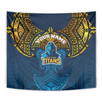 Personalized Gold Coast Titans Tapestry Polynesian Tribal Pattern Style