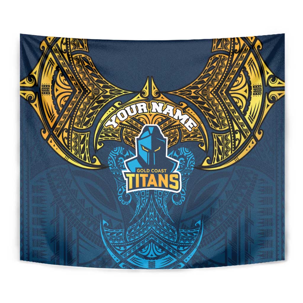 Personalized Gold Coast Titans Tapestry Polynesian Tribal Pattern Style