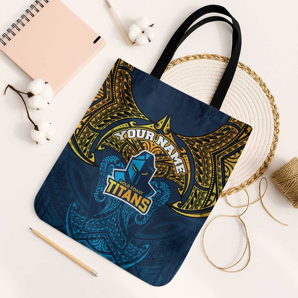 Personalized Gold Coast Titans Tote Bag Polynesian Tribal Pattern Style