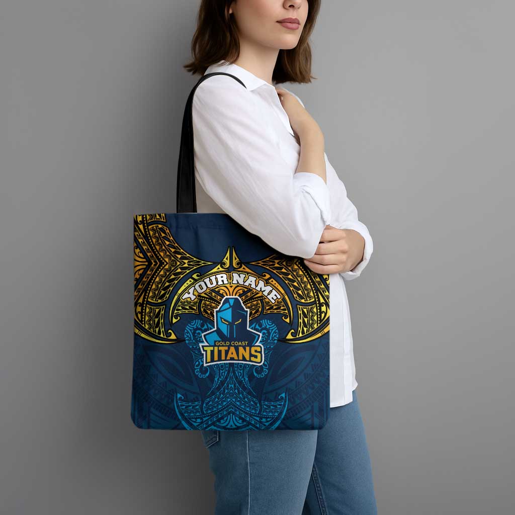 Personalized Gold Coast Titans Tote Bag Polynesian Tribal Pattern Style
