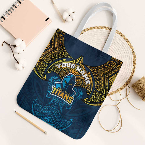 Personalized Gold Coast Titans Tote Bag Polynesian Tribal Pattern Style