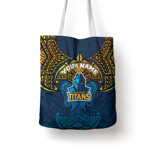 Personalized Gold Coast Titans Tote Bag Polynesian Tribal Pattern Style