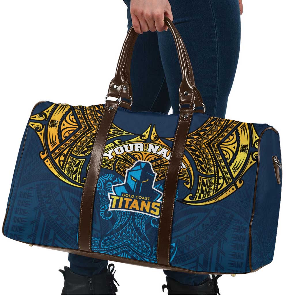 Personalized Gold Coast Titans Travel Bag Polynesian Tribal Pattern Style