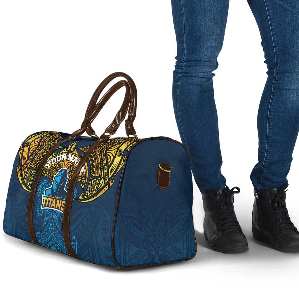 Personalized Gold Coast Titans Travel Bag Polynesian Tribal Pattern Style