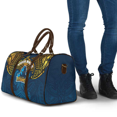 Personalized Gold Coast Titans Travel Bag Polynesian Tribal Pattern Style