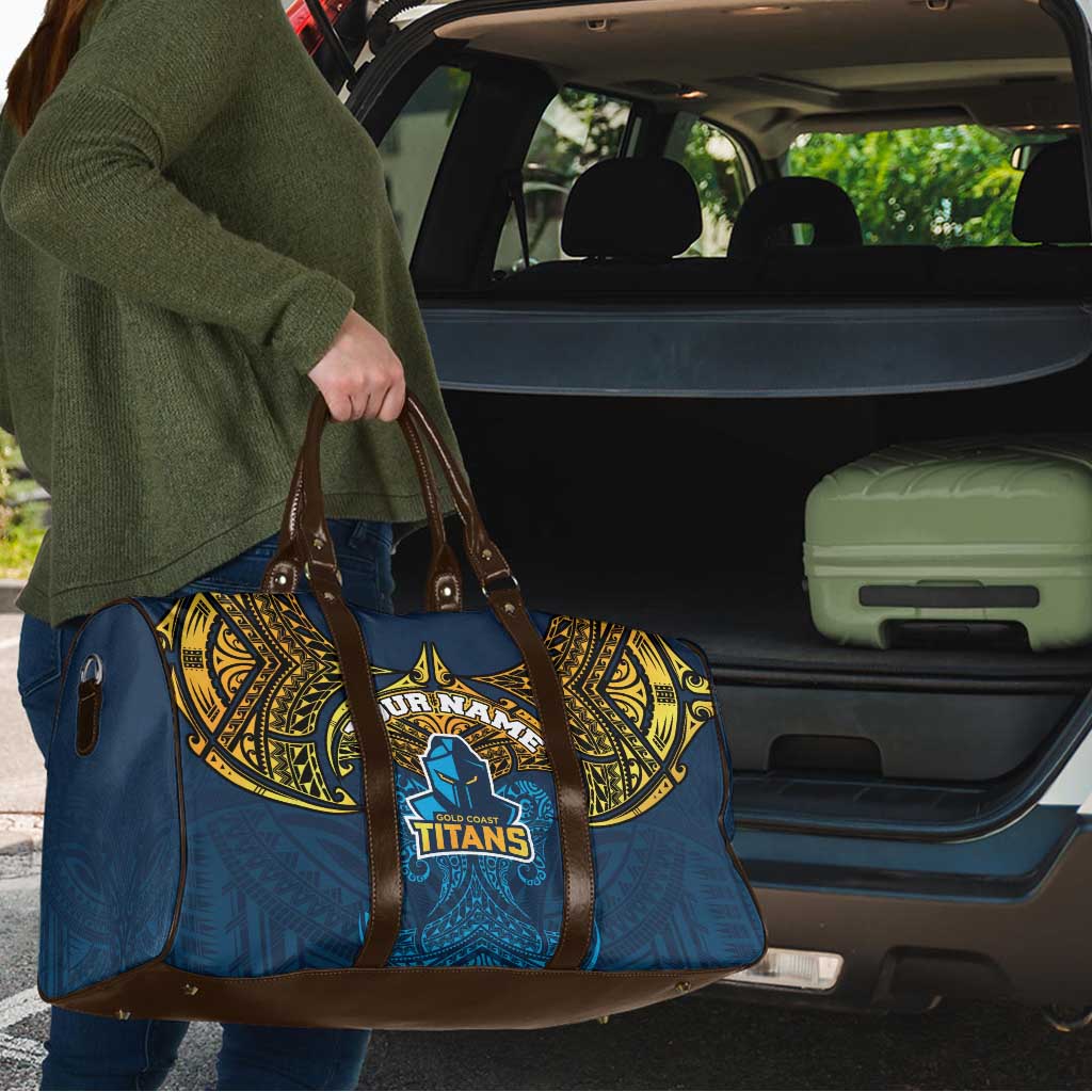 Personalized Gold Coast Titans Travel Bag Polynesian Tribal Pattern Style