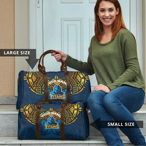 Personalized Gold Coast Titans Travel Bag Polynesian Tribal Pattern Style