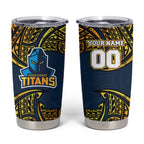 Personalized Gold Coast Titans Tumbler Cup Polynesian Tribal Pattern Style