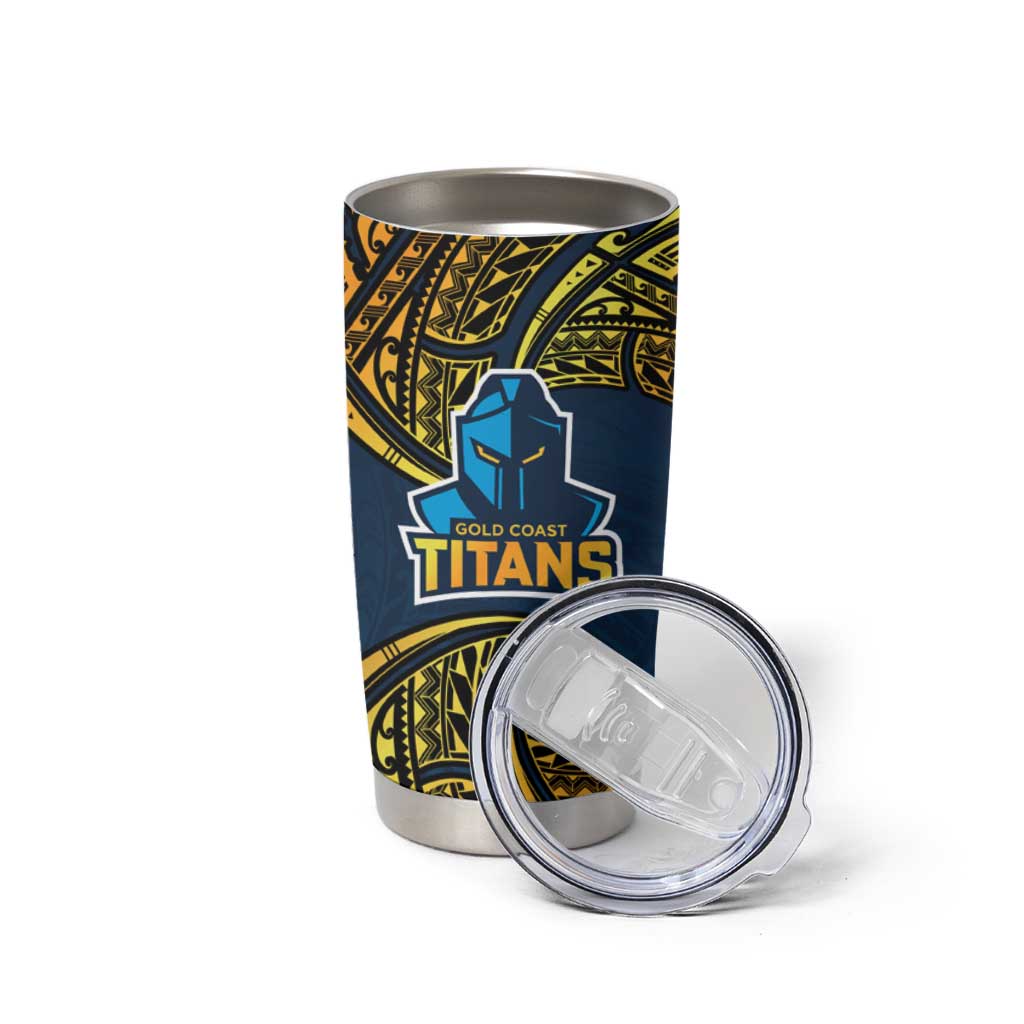 Personalized Gold Coast Titans Tumbler Cup Polynesian Tribal Pattern Style