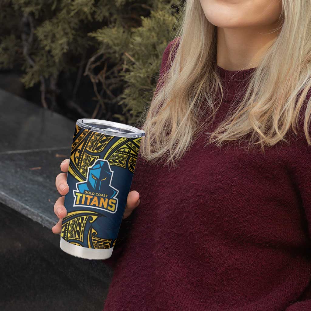Personalized Gold Coast Titans Tumbler Cup Polynesian Tribal Pattern Style