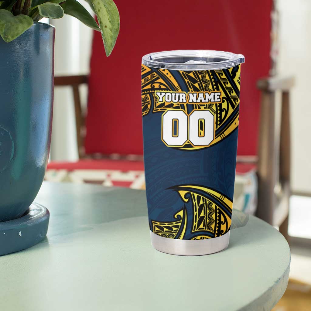 Personalized Gold Coast Titans Tumbler Cup Polynesian Tribal Pattern Style