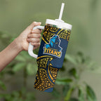 Personalized Gold Coast Titans Tumbler With Handle Polynesian Tribal Pattern Style