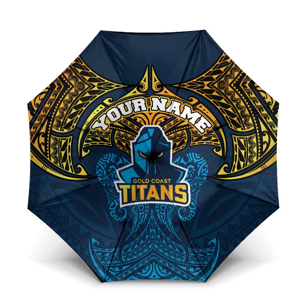 Personalized Gold Coast Titans Umbrella Polynesian Tribal Pattern Style