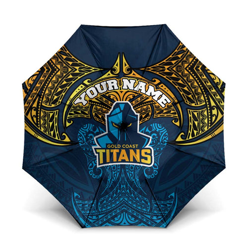 Personalized Gold Coast Titans Umbrella Polynesian Tribal Pattern Style
