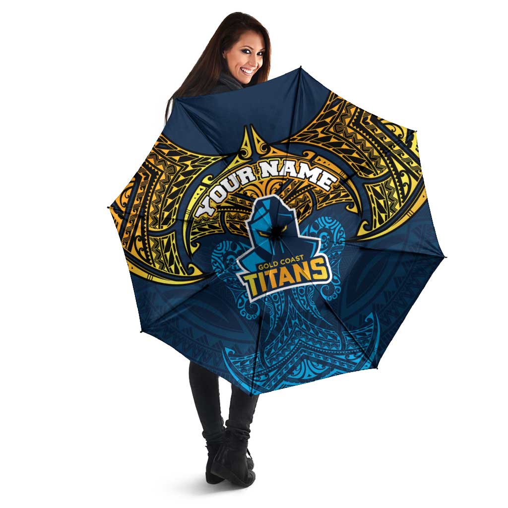 Personalized Gold Coast Titans Umbrella Polynesian Tribal Pattern Style