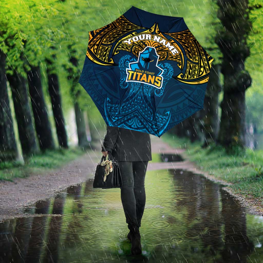 Personalized Gold Coast Titans Umbrella Polynesian Tribal Pattern Style