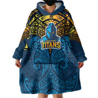 Personalized Gold Coast Titans Wearable Blanket Hoodie Polynesian Tribal Pattern Style