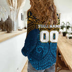 Personalized Gold Coast Titans Women Casual Shirt Polynesian Tribal Pattern Style