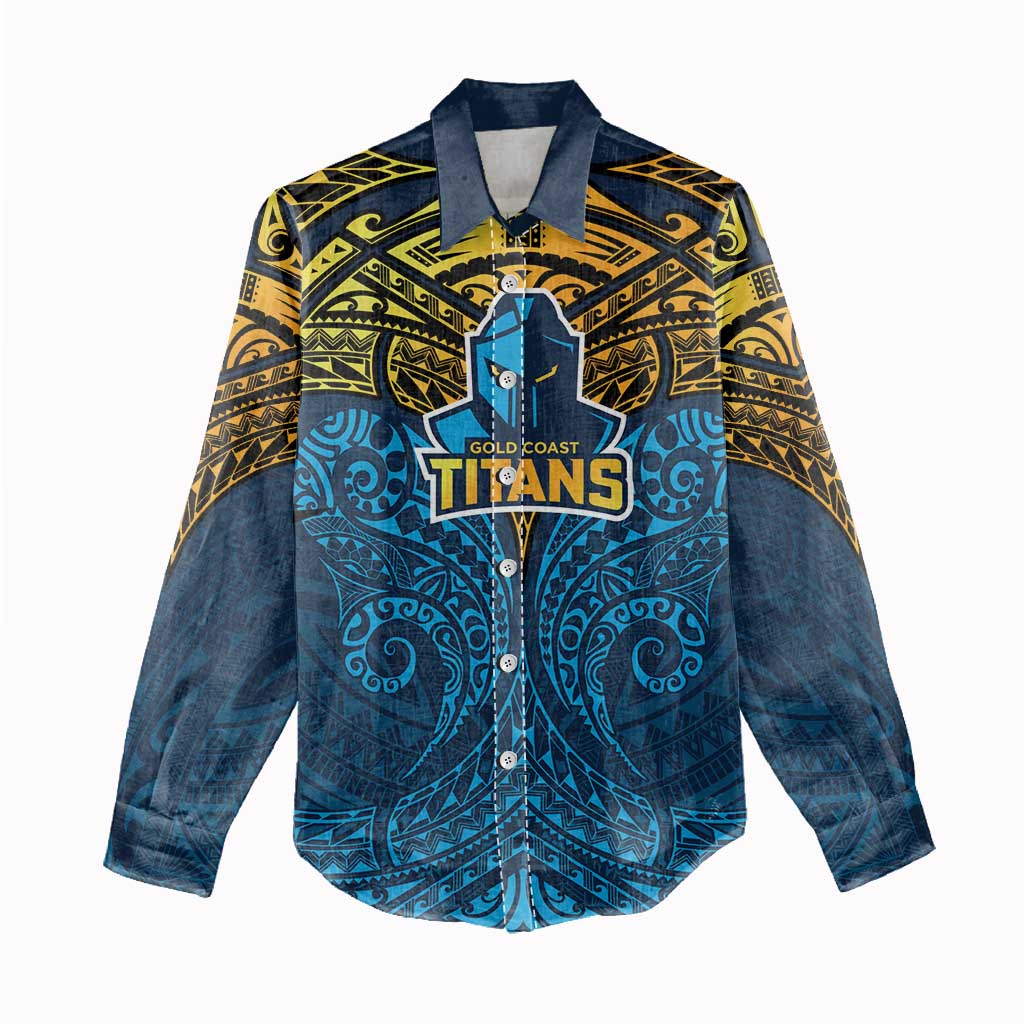 Personalized Gold Coast Titans Women Casual Shirt Polynesian Tribal Pattern Style