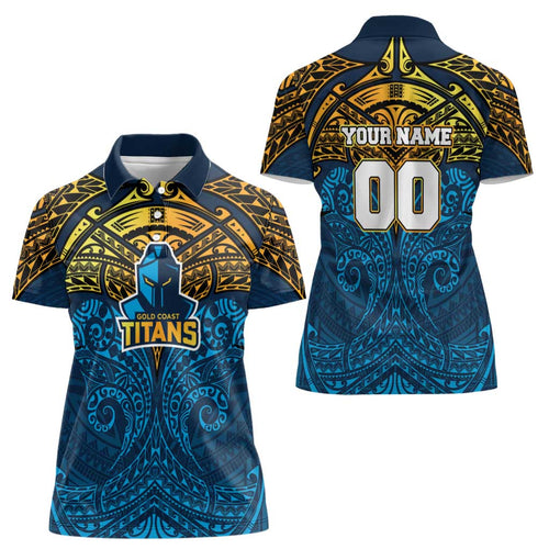 Personalized Gold Coast Titans Women Polo Shirt Polynesian Tribal Pattern Style