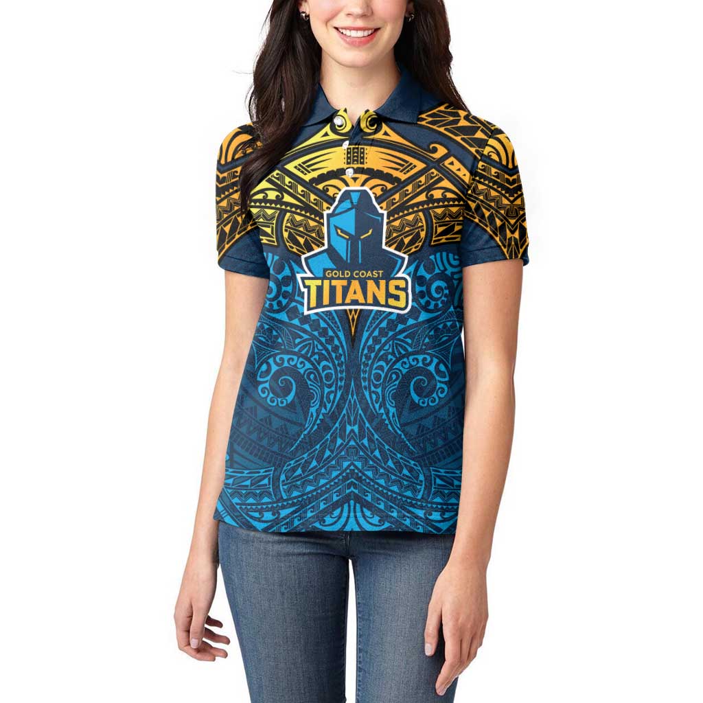 Personalized Gold Coast Titans Women Polo Shirt Polynesian Tribal Pattern Style