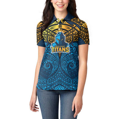 Personalized Gold Coast Titans Women Polo Shirt Polynesian Tribal Pattern Style