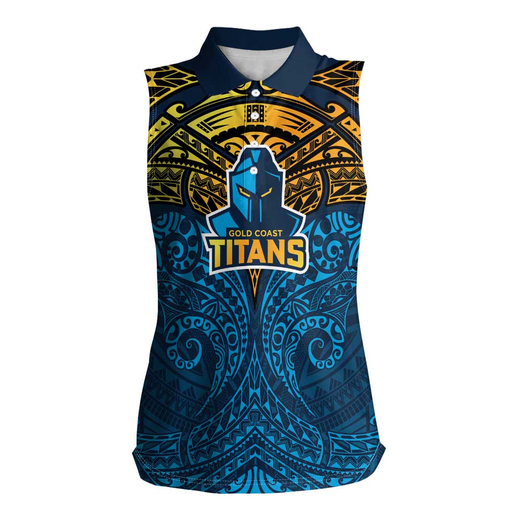 Personalized Gold Coast Titans Women Sleeveless Polo Shirt Polynesian Tribal Pattern Style