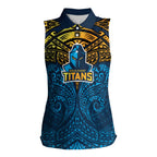 Personalized Gold Coast Titans Women Sleeveless Polo Shirt Polynesian Tribal Pattern Style