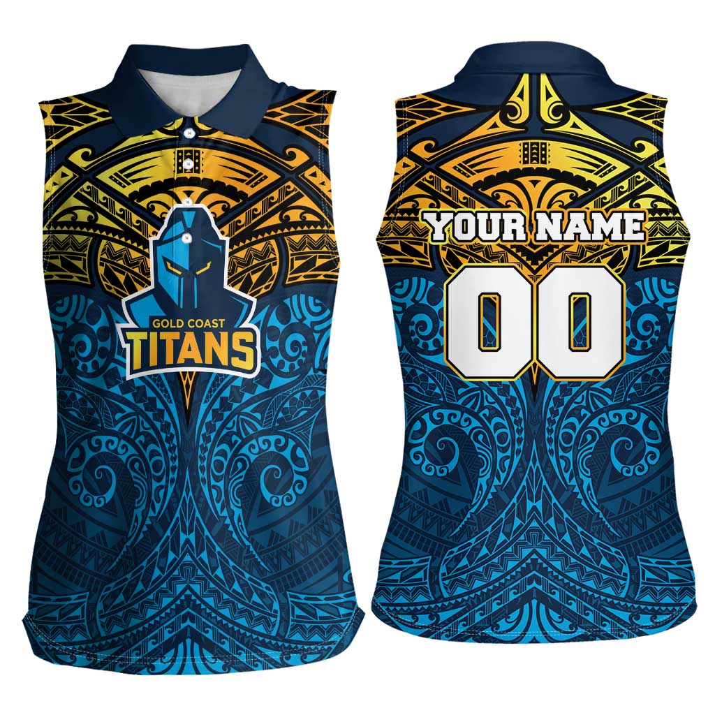 Personalized Gold Coast Titans Women Sleeveless Polo Shirt Polynesian Tribal Pattern Style