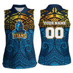 Personalized Gold Coast Titans Women Sleeveless Polo Shirt Polynesian Tribal Pattern Style