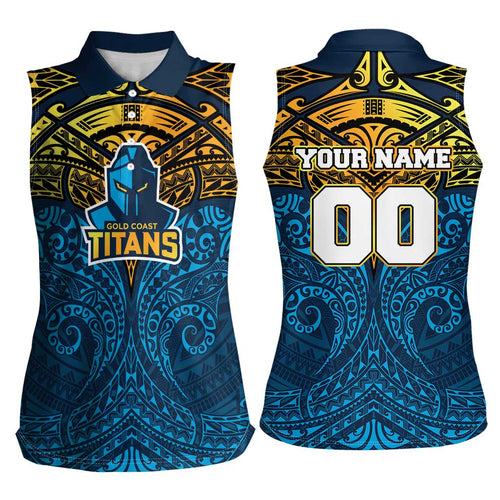 Personalized Gold Coast Titans Women Sleeveless Polo Shirt Polynesian Tribal Pattern Style