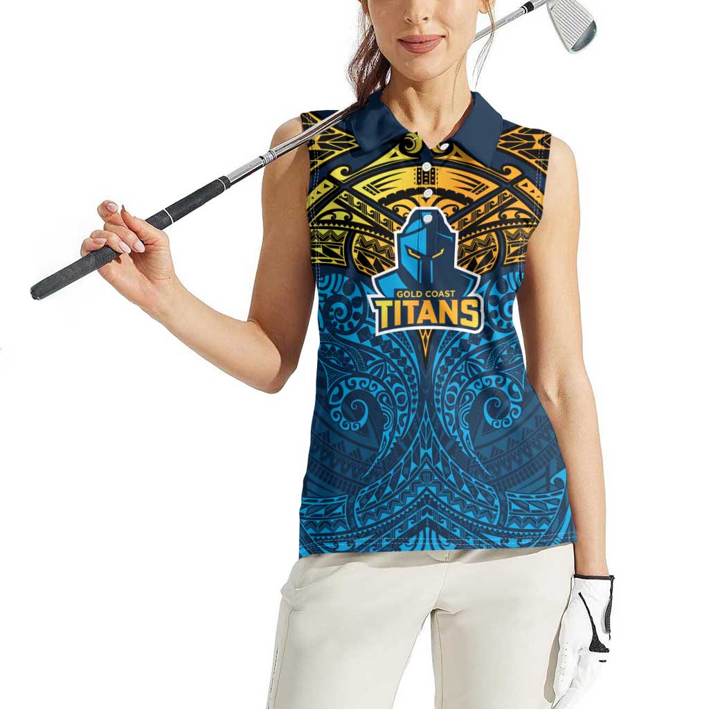 Personalized Gold Coast Titans Women Sleeveless Polo Shirt Polynesian Tribal Pattern Style