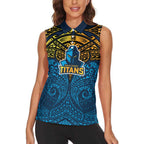 Personalized Gold Coast Titans Women Sleeveless Polo Shirt Polynesian Tribal Pattern Style