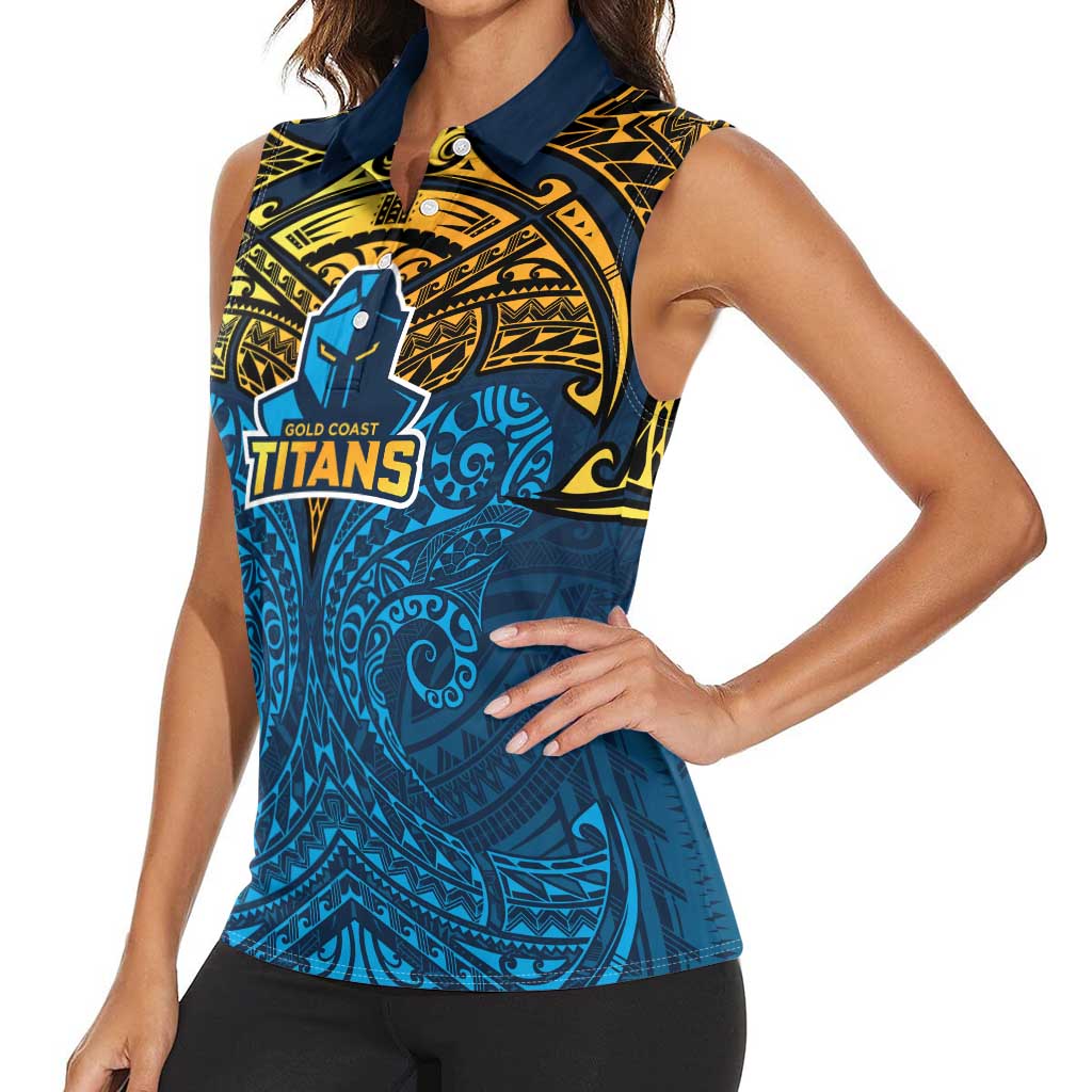 Personalized Gold Coast Titans Women Sleeveless Polo Shirt Polynesian Tribal Pattern Style