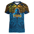Personalized Gold Coast Titans Women V-Neck T-Shirt Polynesian Tribal Pattern Style