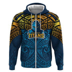 Personalized Gold Coast Titans Zip Hoodie Polynesian Tribal Pattern Style