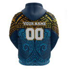 Personalized Gold Coast Titans Zip Hoodie Polynesian Tribal Pattern Style