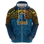 Personalized Gold Coast Titans Zip Hoodie Polynesian Tribal Pattern Style
