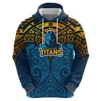 Personalized Gold Coast Titans Zip Hoodie Polynesian Tribal Pattern Style