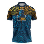 Personalized Gold Coast Titans Zipper Polo Shirt Polynesian Tribal Pattern Style